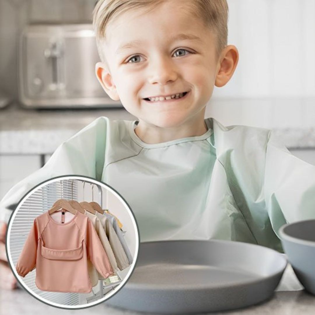 MangePropre™ – Bavoir bébé avec manche imperméable
