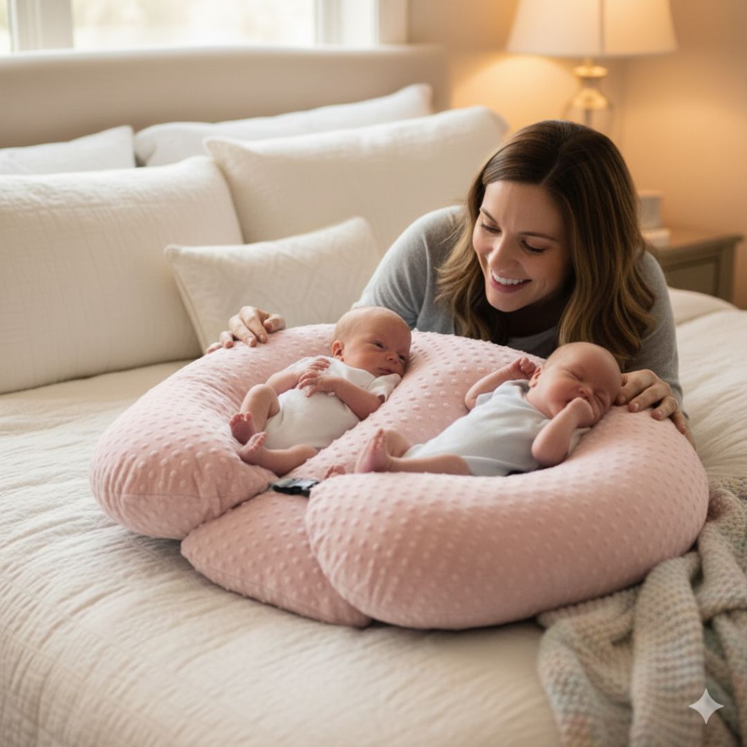 Coussin d’allaitement jumeaux 6-en-1 – Confort total pour maman et bébés