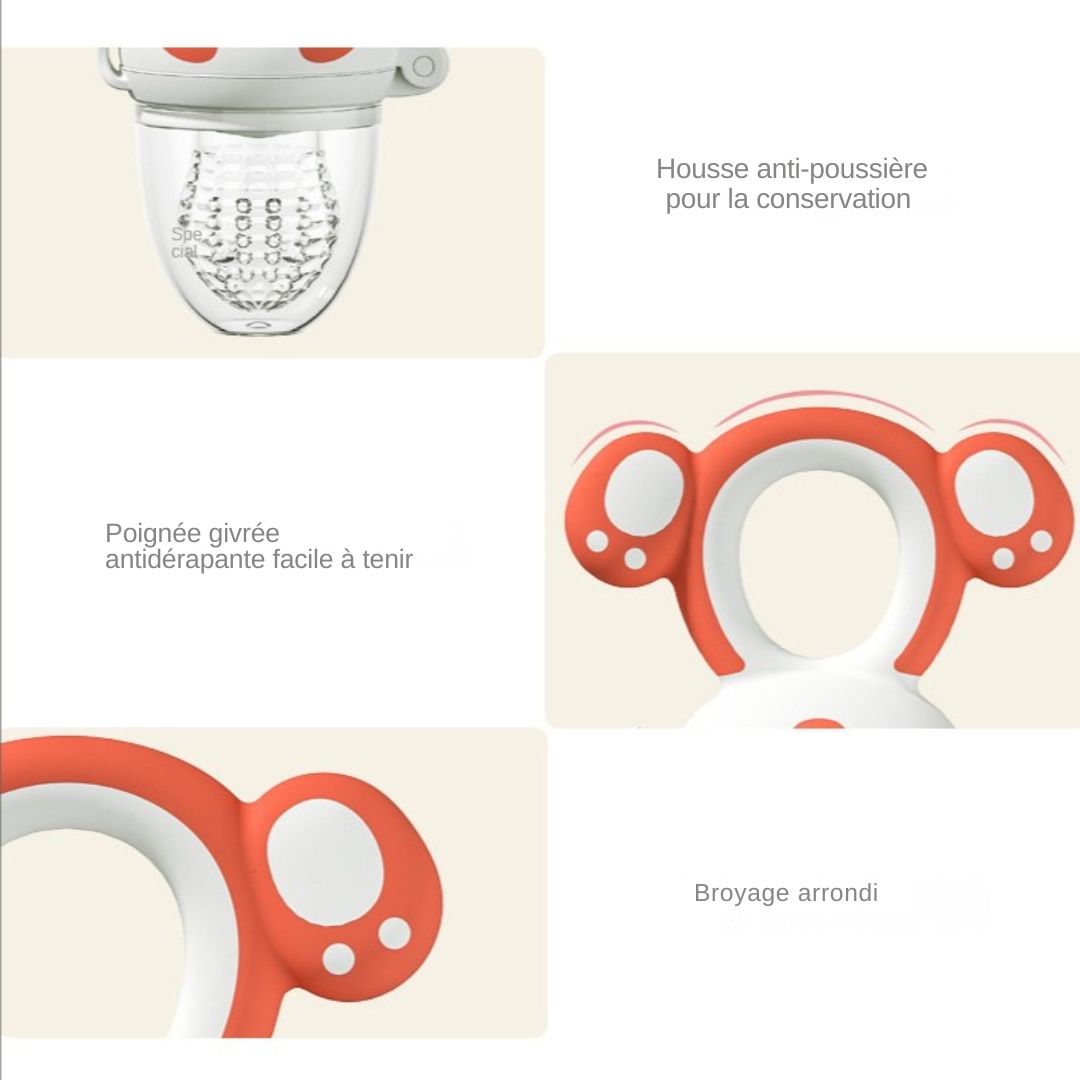FruityMush™ – grignoteuse pour bébé en silicone, sûre et évolutive