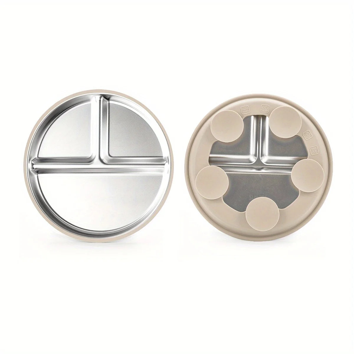 SteelBite Duo™ – Assiette inox bébé ventouse & compartiments
