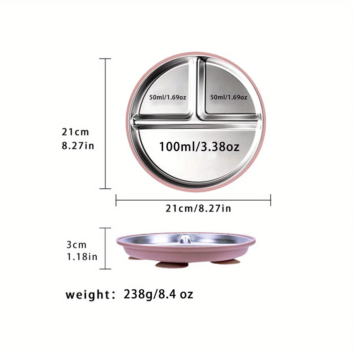 SteelBite Duo™ – Assiette inox bébé ventouse & compartiments