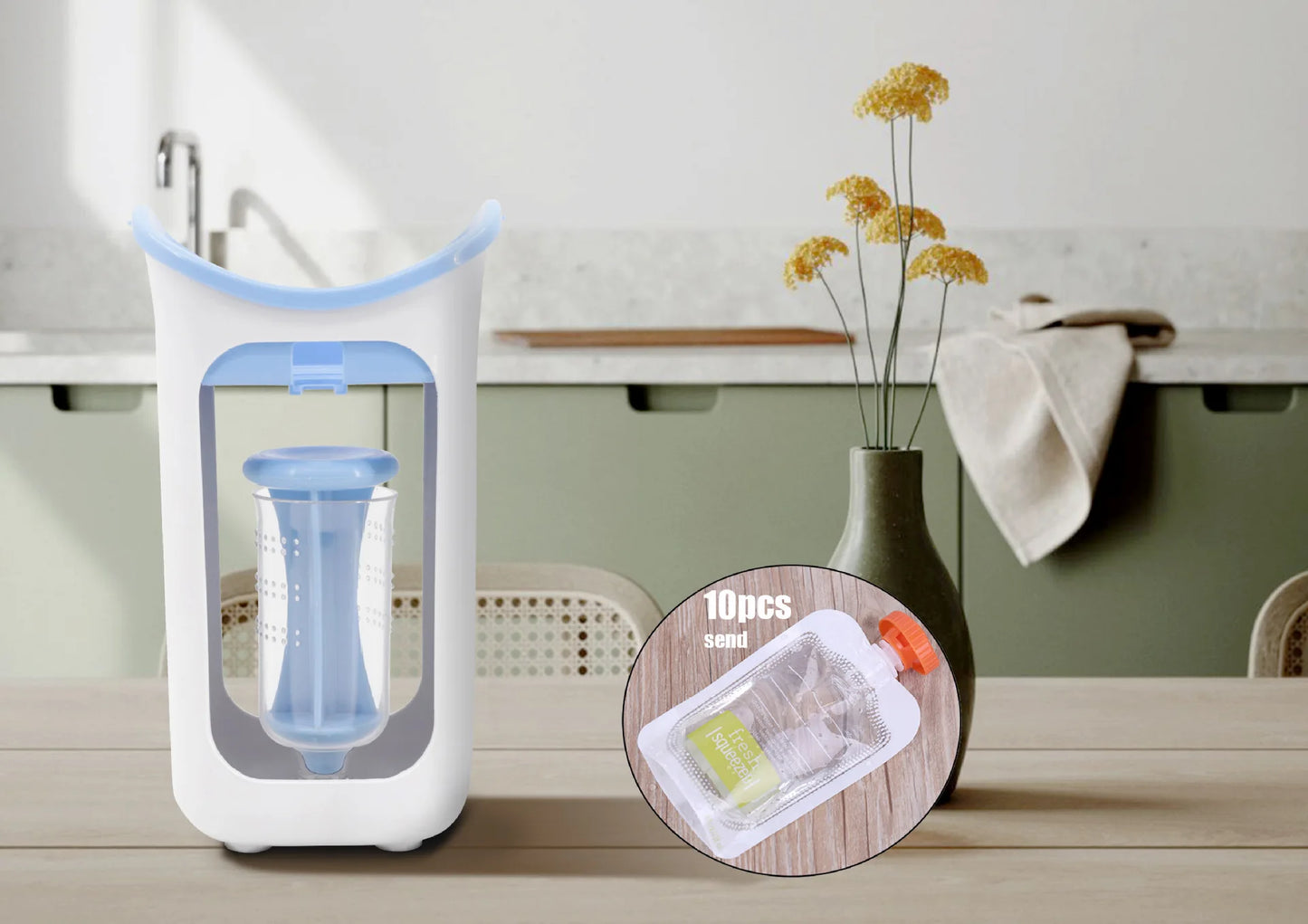 Squeeze&Go Press™ – La station propre & futée pour les purées maison