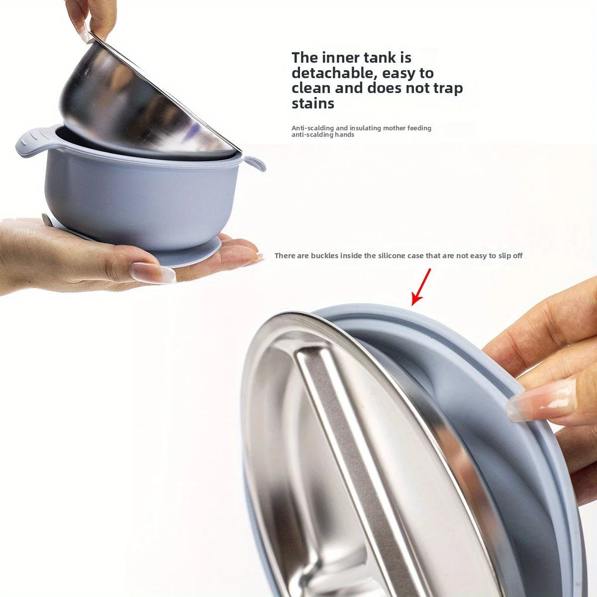 SteelBite Duo™ – Assiette inox bébé ventouse & compartiments