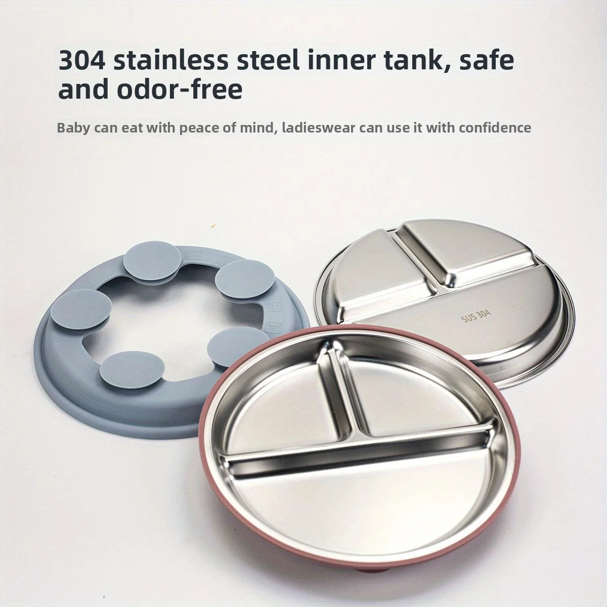SteelBite Duo™ – Assiette inox bébé ventouse & compartiments