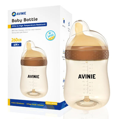 Biberon pour allaitement 260 ml avec tétine souple imitant le sein maternel, anti-colique et sans BPA.