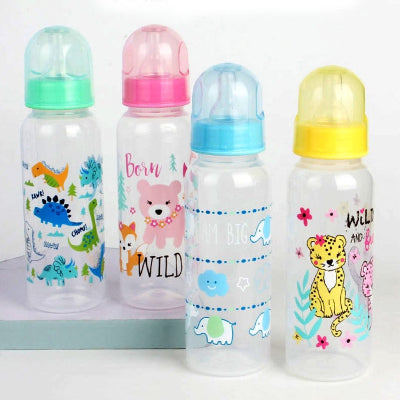 Lot de biberons en plastique PP sans BPA avec motifs animaux et nuages, bouchons colorés et tétines en silicone