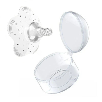 Bout de seins en silicone transparent avec étui, forme ergonomique en pétale, soulage la douleur mamelon et facilite la prise du sein.