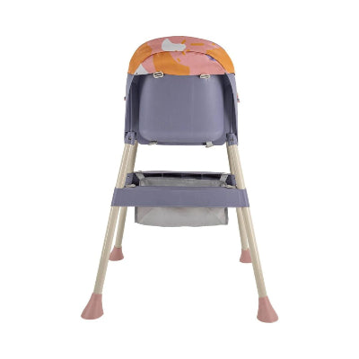 Vue arrière de la chaise haute bébé évolutive pliable avec dossier ergonomique et structure stable en acier, adaptée comme chaise pour bébé table.