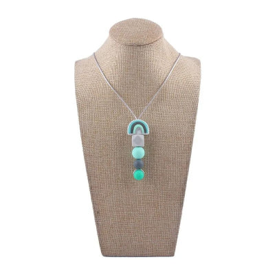Collier dâallaitement en silicone menthe et gris au design contemporain, parfait pour stimuler bĂ©bĂ© en portage tout en apportant une touche Ă©lĂ©gante au quotidien.