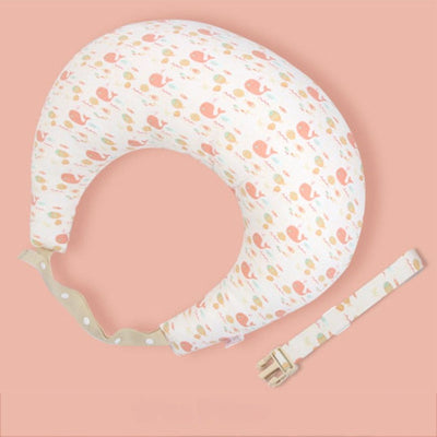 Coussin d’allaitement doux motif baleines corail, avec sangle réglable, conçu pour soulager les douleurs de dos et offrir un confort optimal aux jeunes mamans.