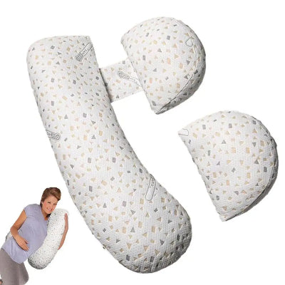 Coussin de grossesse gris avec design ergonomique pour un confort optimal.