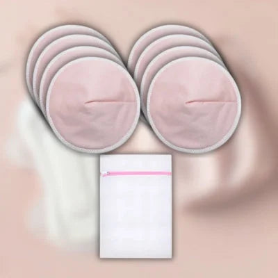 Ensemble de coussinets d'allaitement PurePastel™ rose avec leur sac de lavage, pour une solution réutilisable et écologique.
