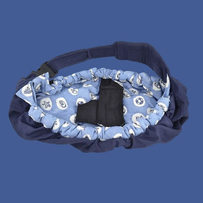 Écharpe de portage allaitement NursingSling style fleur d’océan, tissu intérieur bleu motifs marins, portage physiologique bébé confort et sécurité.