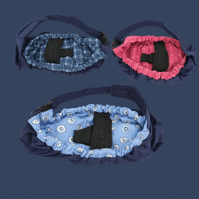 Variantes d’écharpes de portage allaitement NursingSling avec intérieurs plaid bleu, rose carreaux et motifs bleus, portage physiologique sécurisé.