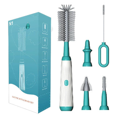 Goupillon électrique pour biberon couleur vert menthe avec têtes interchangeables