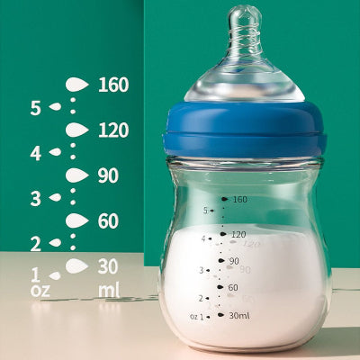 Lot de biberons physiologiques en verre 160 ml avec tétine imitation sein et repères gradués visibles