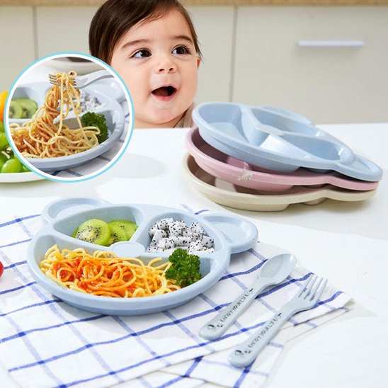 BearBento™ – Assiette bébé compartimentée avec couverts