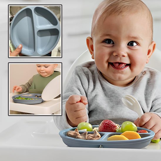 VentouBaby Trio™ – Assiette bébé ventouse avec couverts