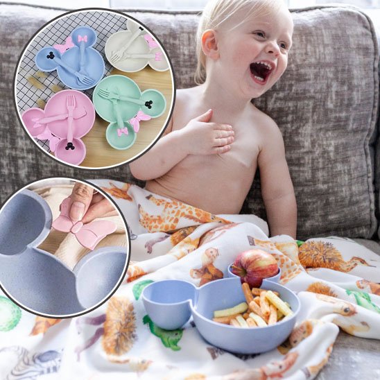 MiniBow™ – Assiette compartiment bébé avec couverts ergonomiques