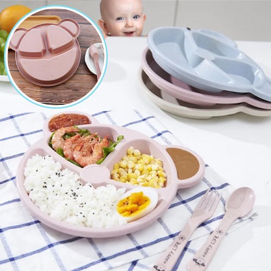 BearBento™ – Assiette bébé compartimentée avec couverts
