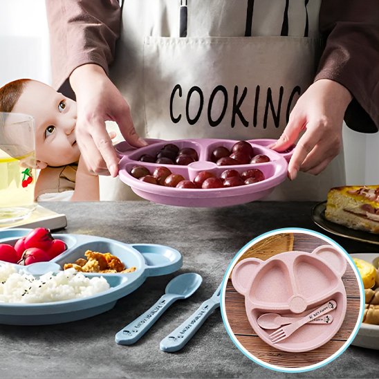 BearBento™ – Assiette bébé compartimentée avec couverts