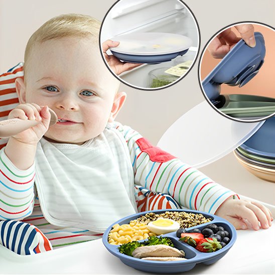 VentouBaby Trio™ – Assiette bébé ventouse avec couverts