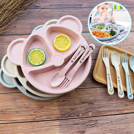 BearBento™ – Assiette bébé compartimentée avec couverts
