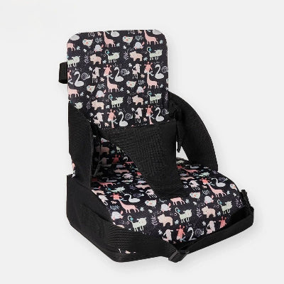 Siège repas bébé rehausseur chaise pliable motif animaux pastel, léger et pliable, parfait comme chaise rehausseur bébé en déplacement.