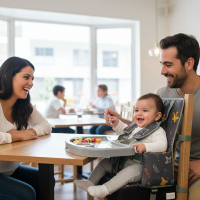 Rehausseur de chaise bébé pratique au restaurant, coussin réhausseur pliable permettant à l’enfant de partager le repas avec ses parents.