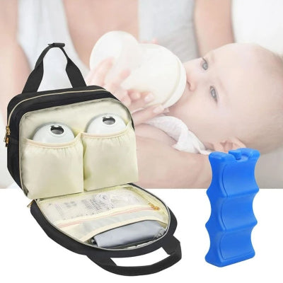 Sac isotherme bébé avec compartiments matelassés pour tire-lait nomade, idéal pour allaiter en déplacement et stocker le lait maternel.