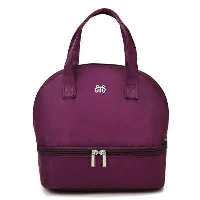 Sac isotherme pour bébé violet avec poignées solides et doublure thermique, conçu pour les jeunes parents actifs.