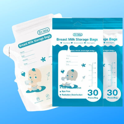 Lot de sachets conservation lait maternel présenté en double emballage, idéal pour la congélation et le transport du lait.