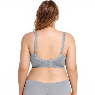 Vue arrière du soutien-gorge allaitement grande taille gris – 4 rangs d’agrafes pour un ajustement optimal