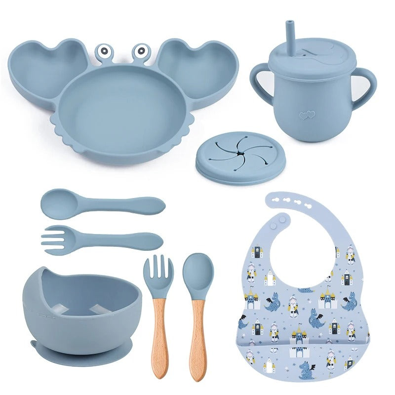 CrabeMiam™ – Coffret repas bébé silicone 9 pièces