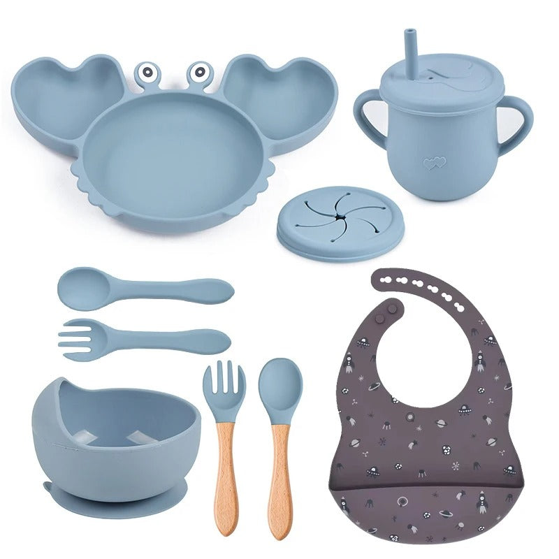 CrabeMiam™ – Coffret repas bébé silicone 9 pièces