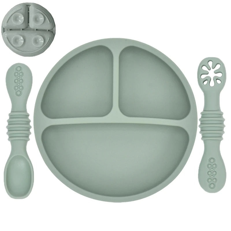 PortioBuddy™ – Assiette à compartiments bébé avec couverts