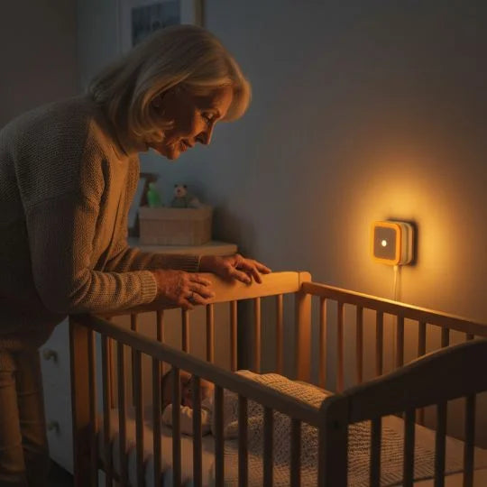 LumaNid™ Veilleuse Murale Bébé – Lumière douce & automatique - mise en situation | Premiers Pas Sereins
