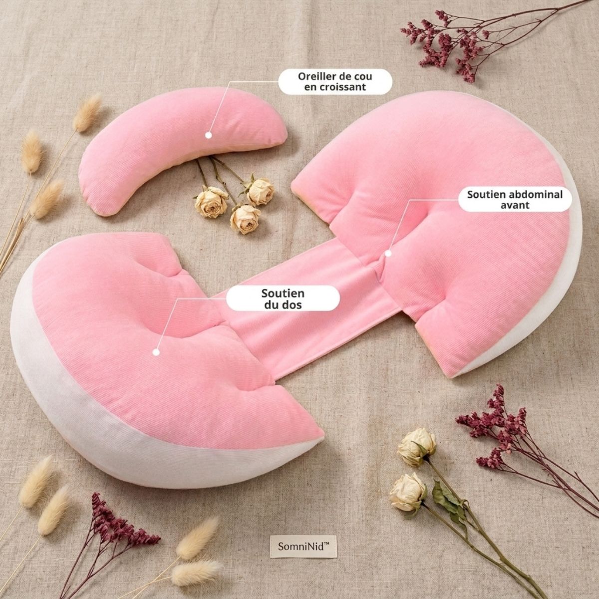 Coussin de grossesse pour dormir | SomniNid™ — compact & apaisant