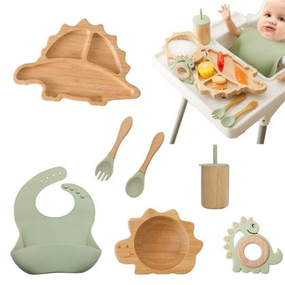 DinoBambou JoySet™ – Coffret repas bébé en bambou, ventouse puissante