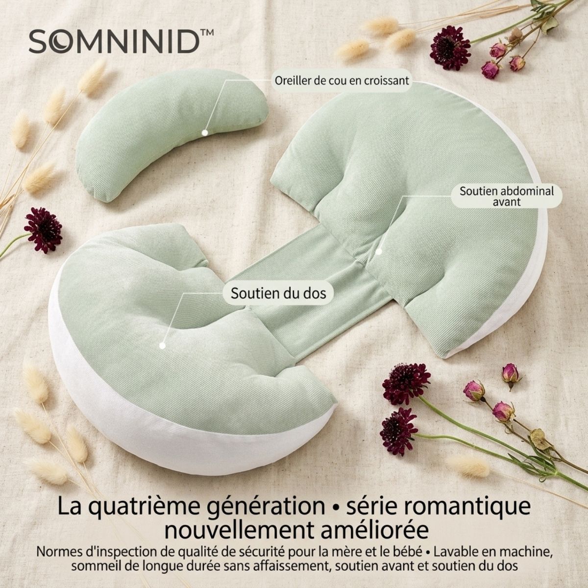 Coussin de grossesse pour dormir | SomniNid™ — compact & apaisant
