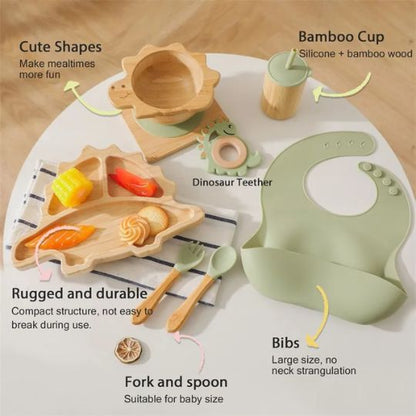 DinoBambou JoySet™ – Coffret repas bébé en bambou, ventouse puissante