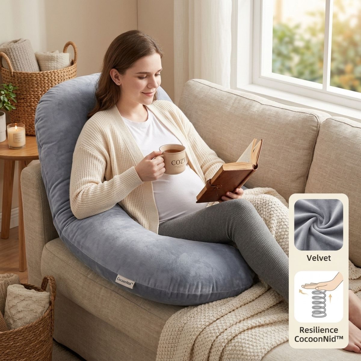 Coussin de grossesse | CocoonNid™ — enveloppant & grand format