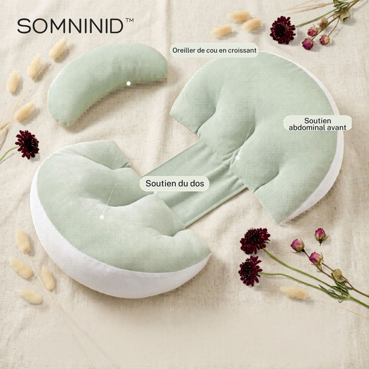 Coussin de grossesse pour dormir | SomniNid™ — compact & apaisant