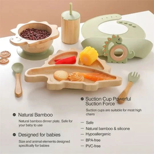 COFFRET REPAS BEBE | DINOBAMBOU JOYSET™ - détail accessoires inclus