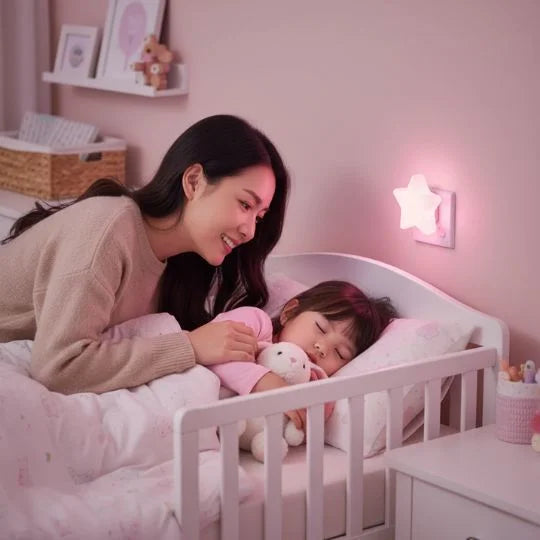 ÉtoileDouce™ NightLight – Veilleuse bébé étoile apaisante - mise en situation | Premiers Pas Sereins