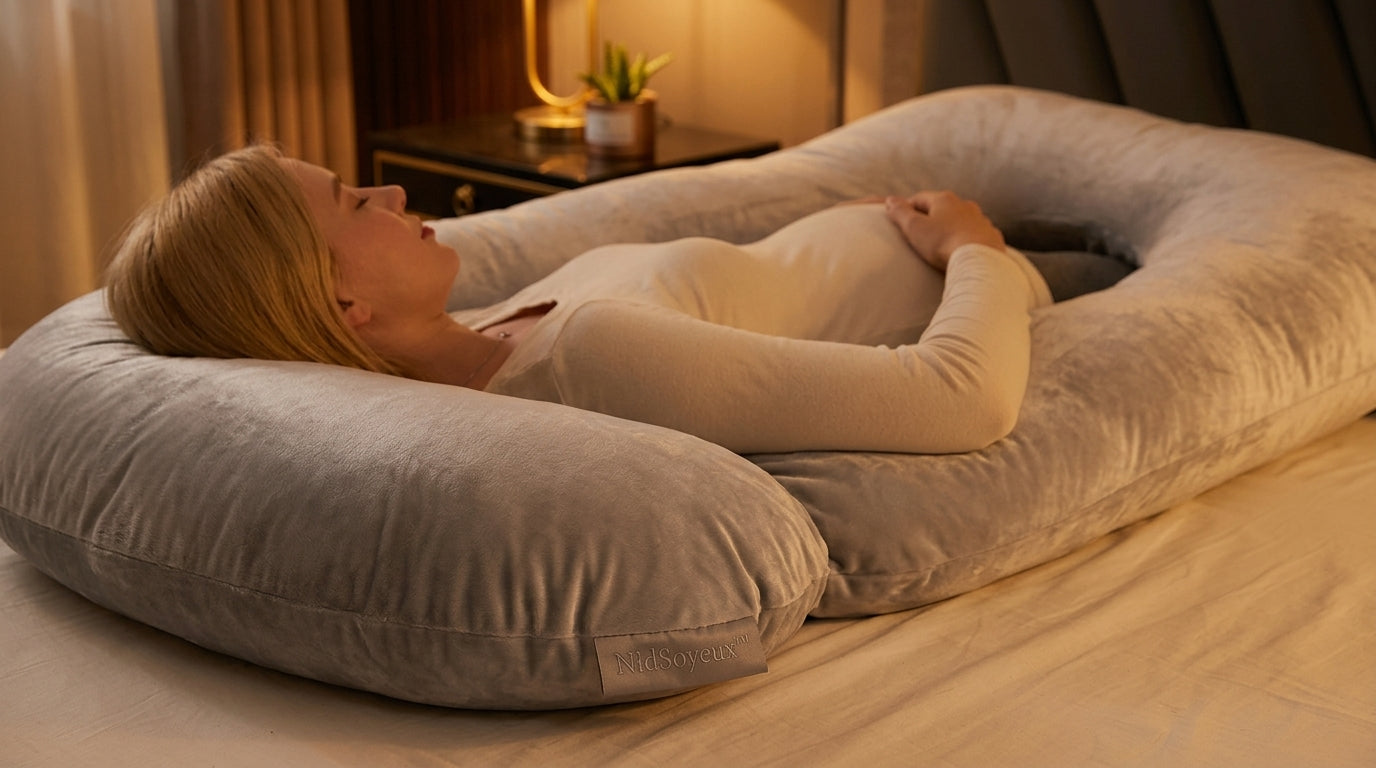 Coussin allaitement grossesse | NidSoyeux™ — Grand U & soin continu