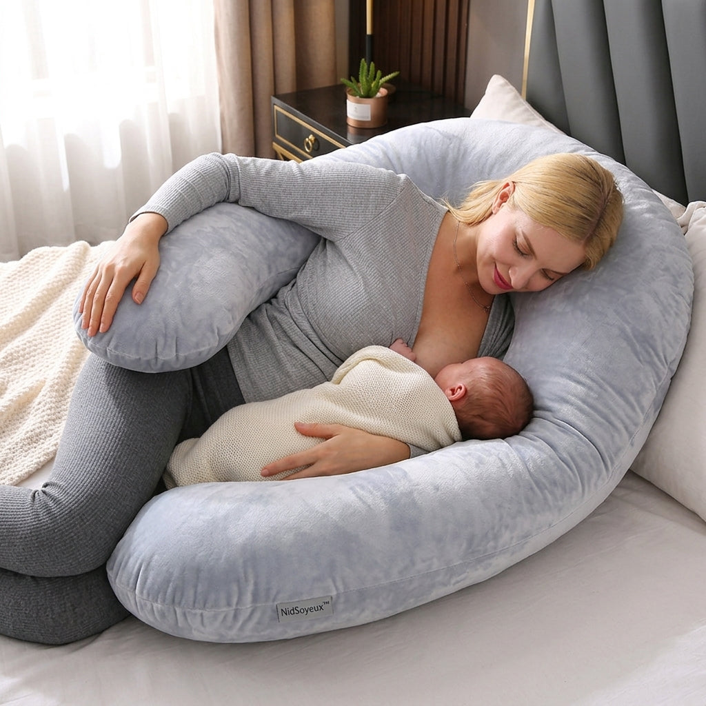 Coussin allaitement grossesse | NidSoyeux™ — Grand U & soin continu