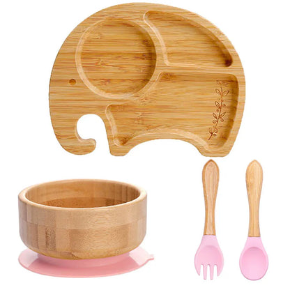 ElephaaBowl™ – Assiette pour bébé en bambou à ventouse antidérapante