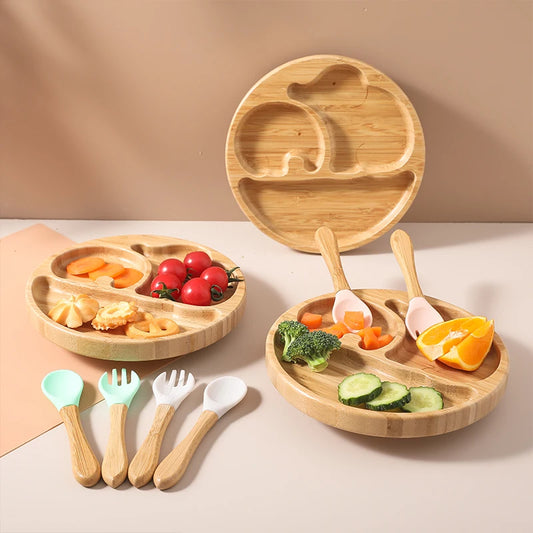 ElephanTender™ – Assiette bambou bébé au motif éléphanteaux