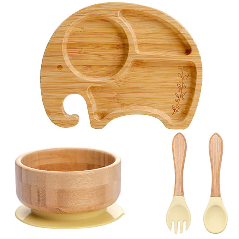ElephaaBowl™ – Assiette pour bébé en bambou à ventouse antidérapante